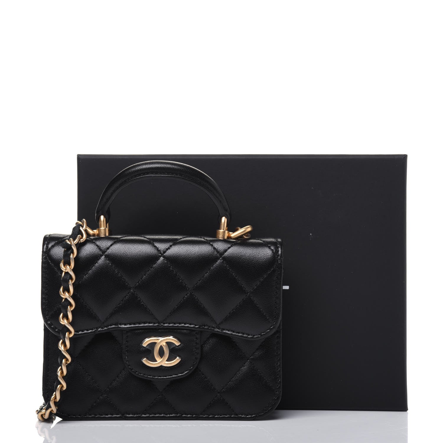 Chanel Lambskin Quilted Top Handle Flap Coin Purse With Chain Black 12 of 12