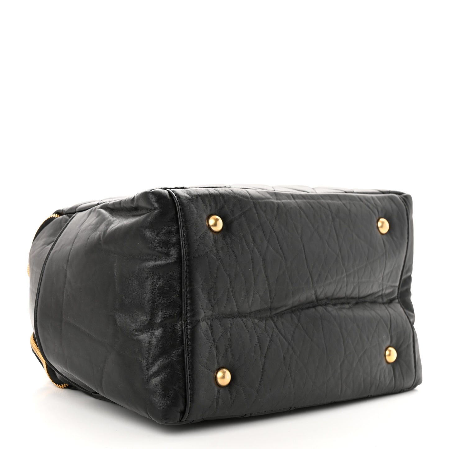 Aged Calfskin Quilted Retro Spirit Small Bowling Bag Black