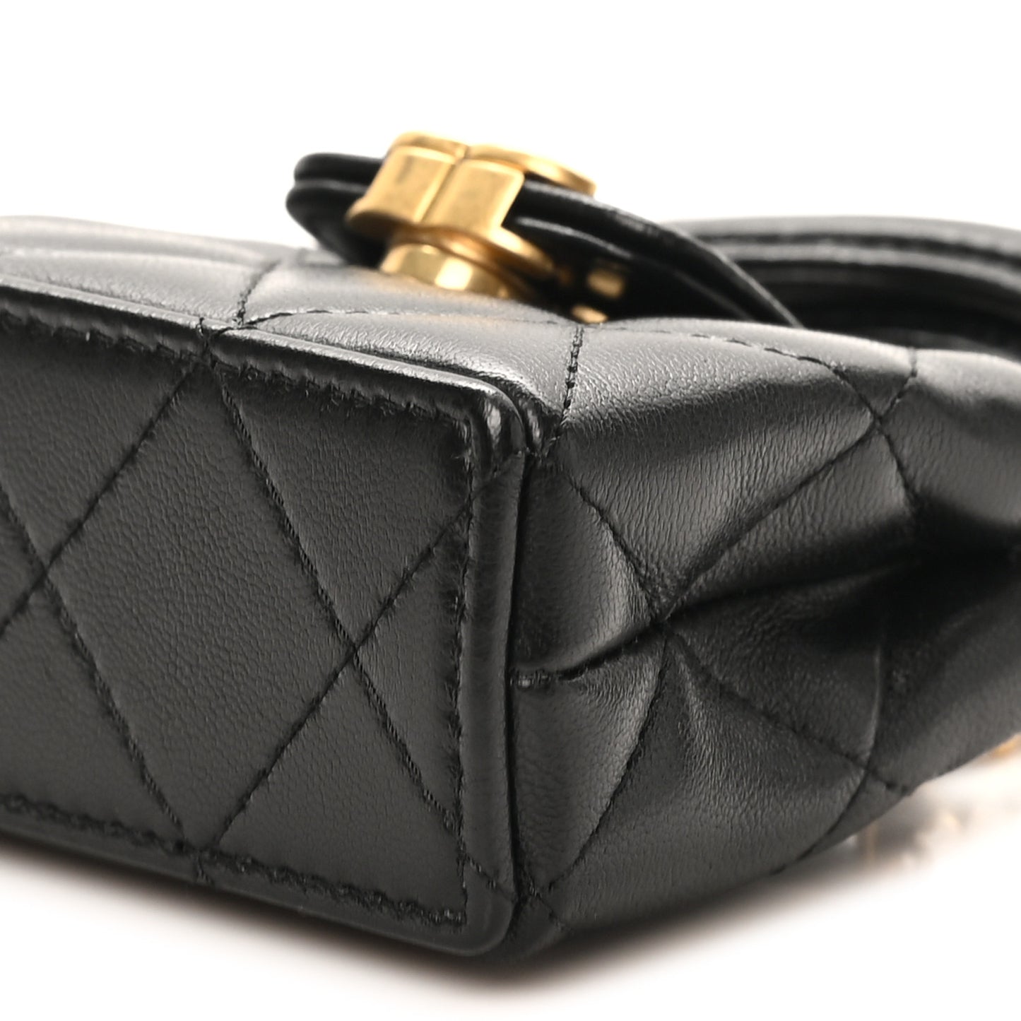 Shiny Lambskin Quilted Mini Kelly Bag Charm Black