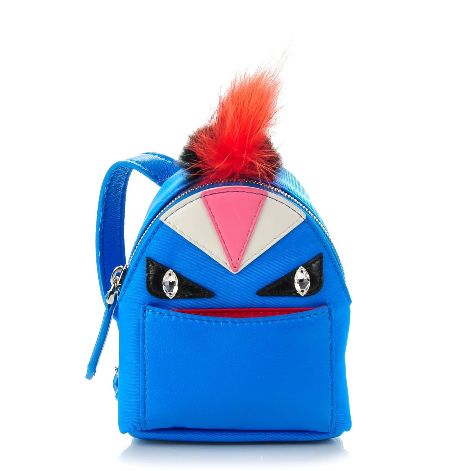 Fendi Fox Nutria Fur Backpack Monster Bag Bug Charm Blue 1 of 11