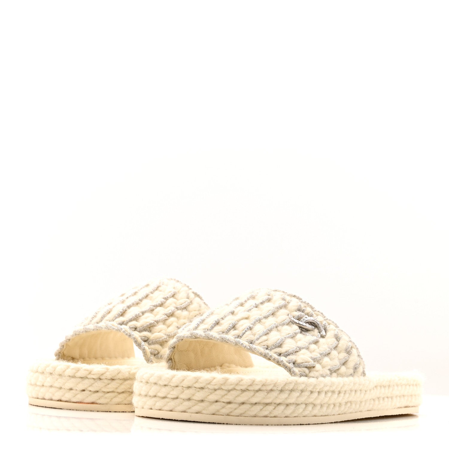 Chanel Braided Knit CC Mules 40 Ecru 3 of 10
