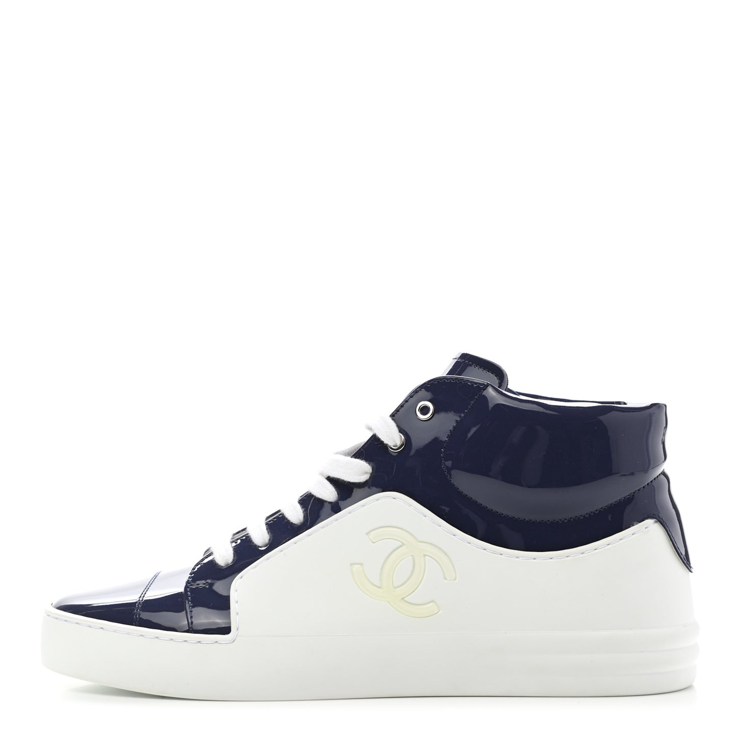 Patent Calfskin High Top CC Sneakers 38 Navy White