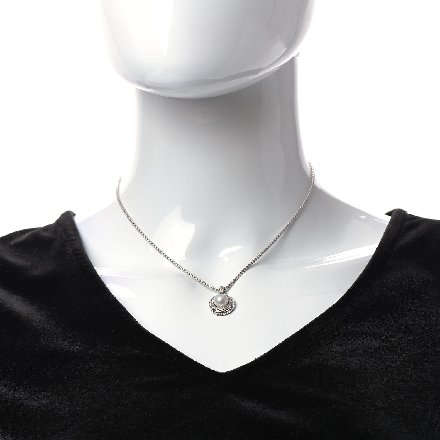 David Yurman Sterling Silver Diamond Pearl 8mm Crossover Pendant Necklace 2 of 6