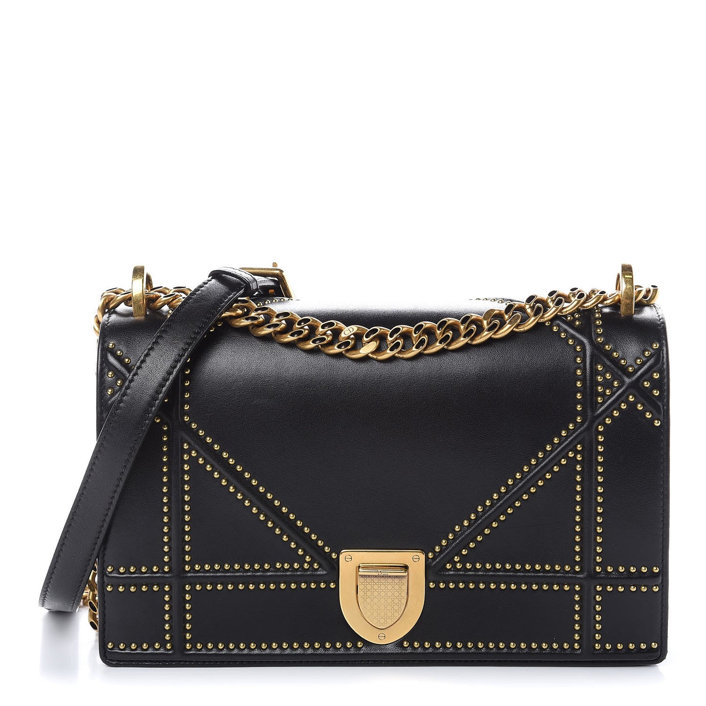 Lambskin Studded Medium Diorama Flap Bag Black
