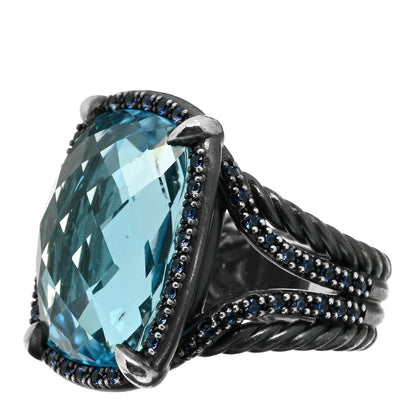 David Yurman Darkened Sterling Silver Blue Topaz Sapphire 20mm Chatelaine Ring 54 7 2 of 4