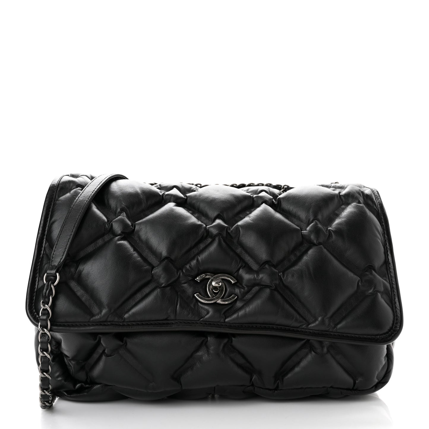 Calfskin Quilted Large Chesterfield Flap Black