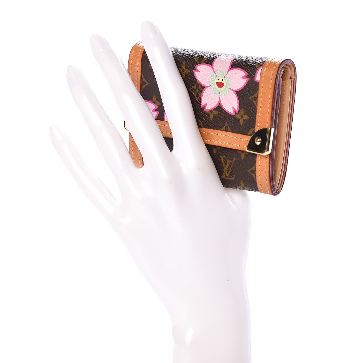 Louis Vuitton Monogram Cherry Blossom Porte-Monnaie Plat Coin Purse Brown 2 of 6