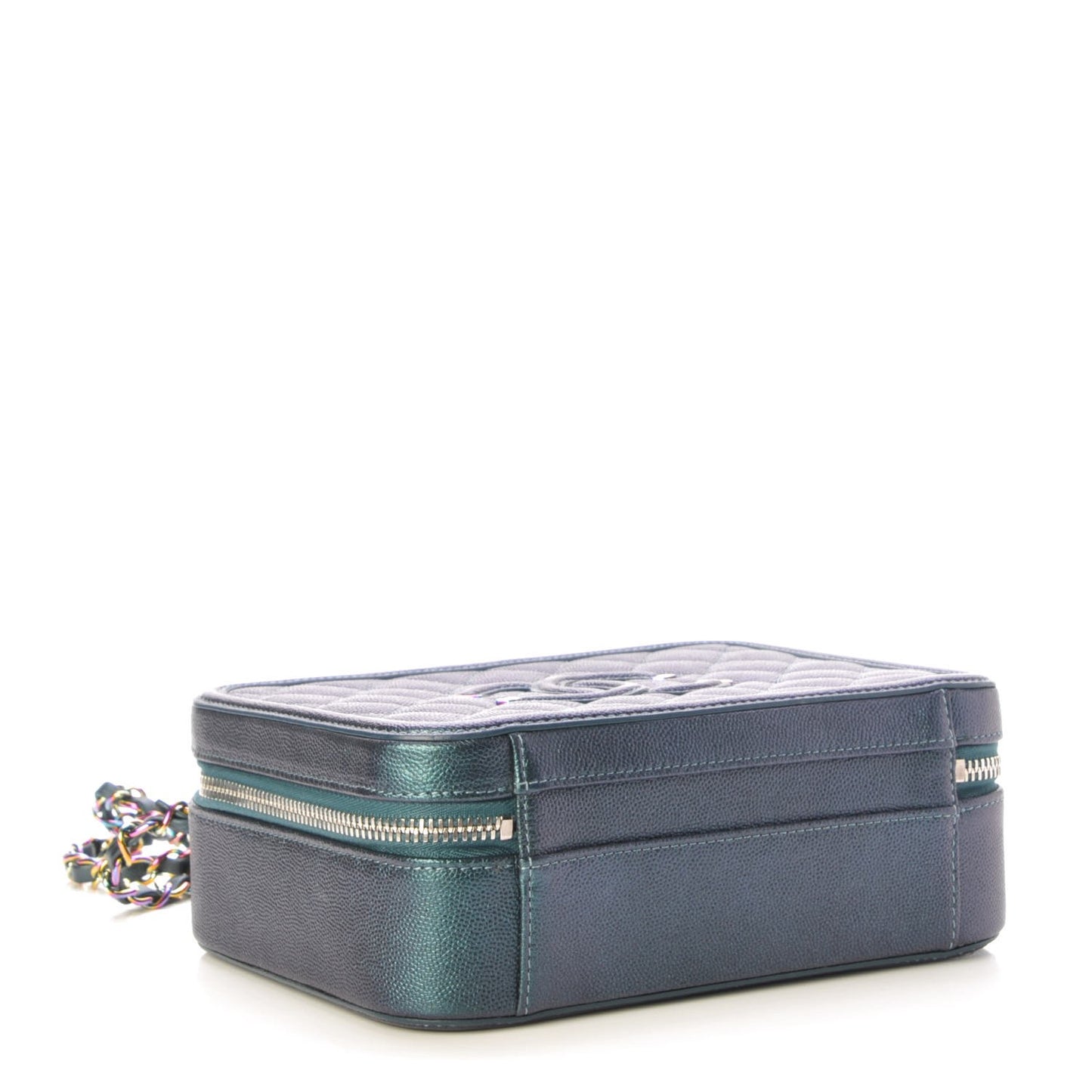 Iridescent Caviar Quilted Medium CC Filigree Vanity Case Dark Turquoise