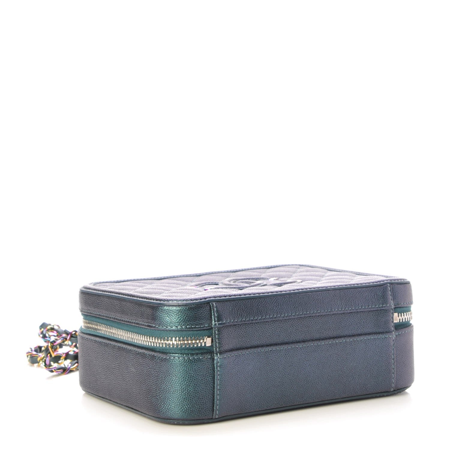 Chanel Iridescent Caviar Quilted Medium CC Filigree Vanity Case Dark Turquoise 4 of 8