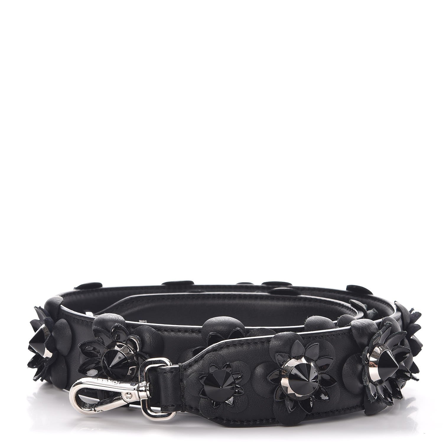 Fendi Vitello Dolce Nappa Patent Flowerland Studded Strap You Black 1 of 5