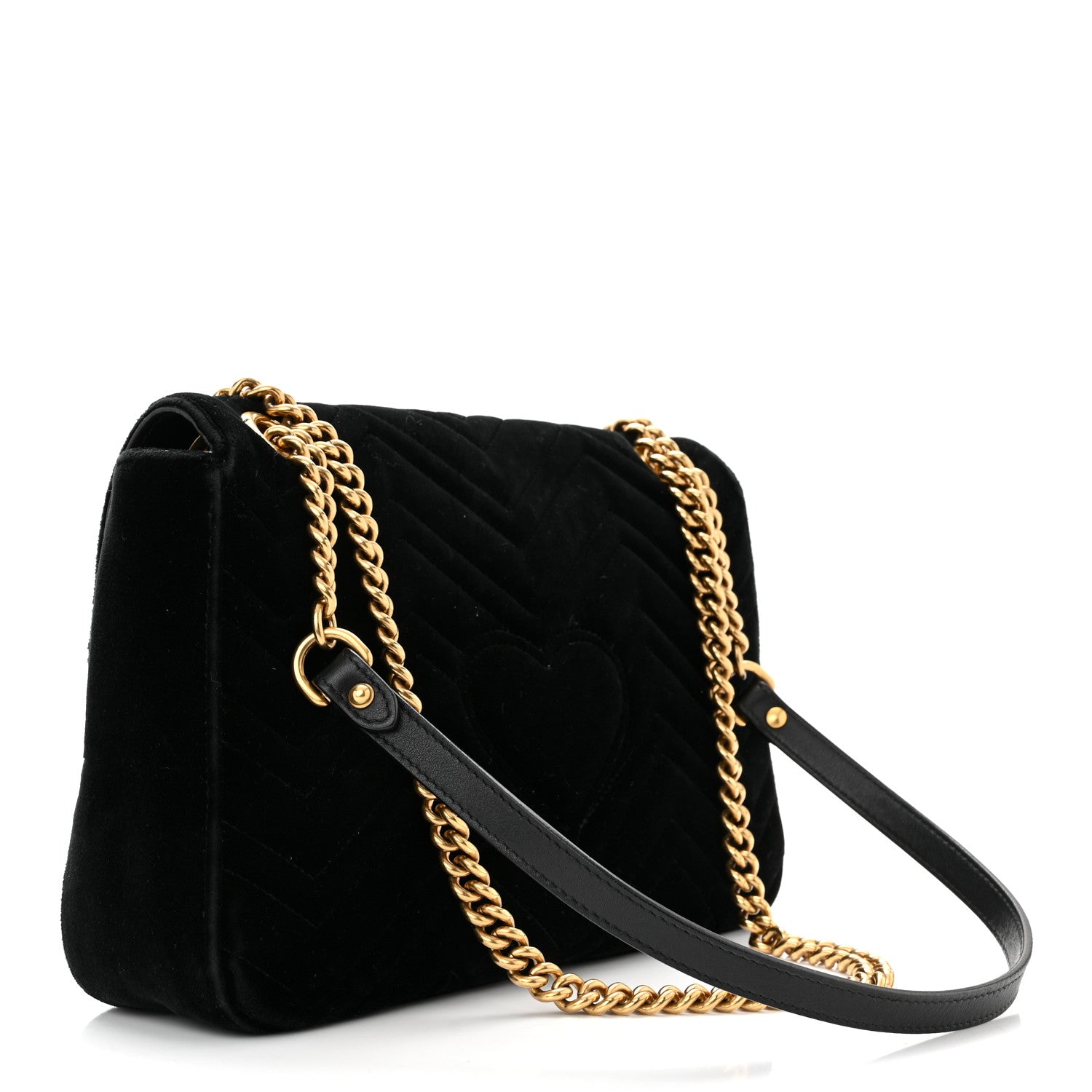 Gucci Velvet Matelasse Loved Embroidered Medium GG Marmont Shoulder Bag Black 3 of 10