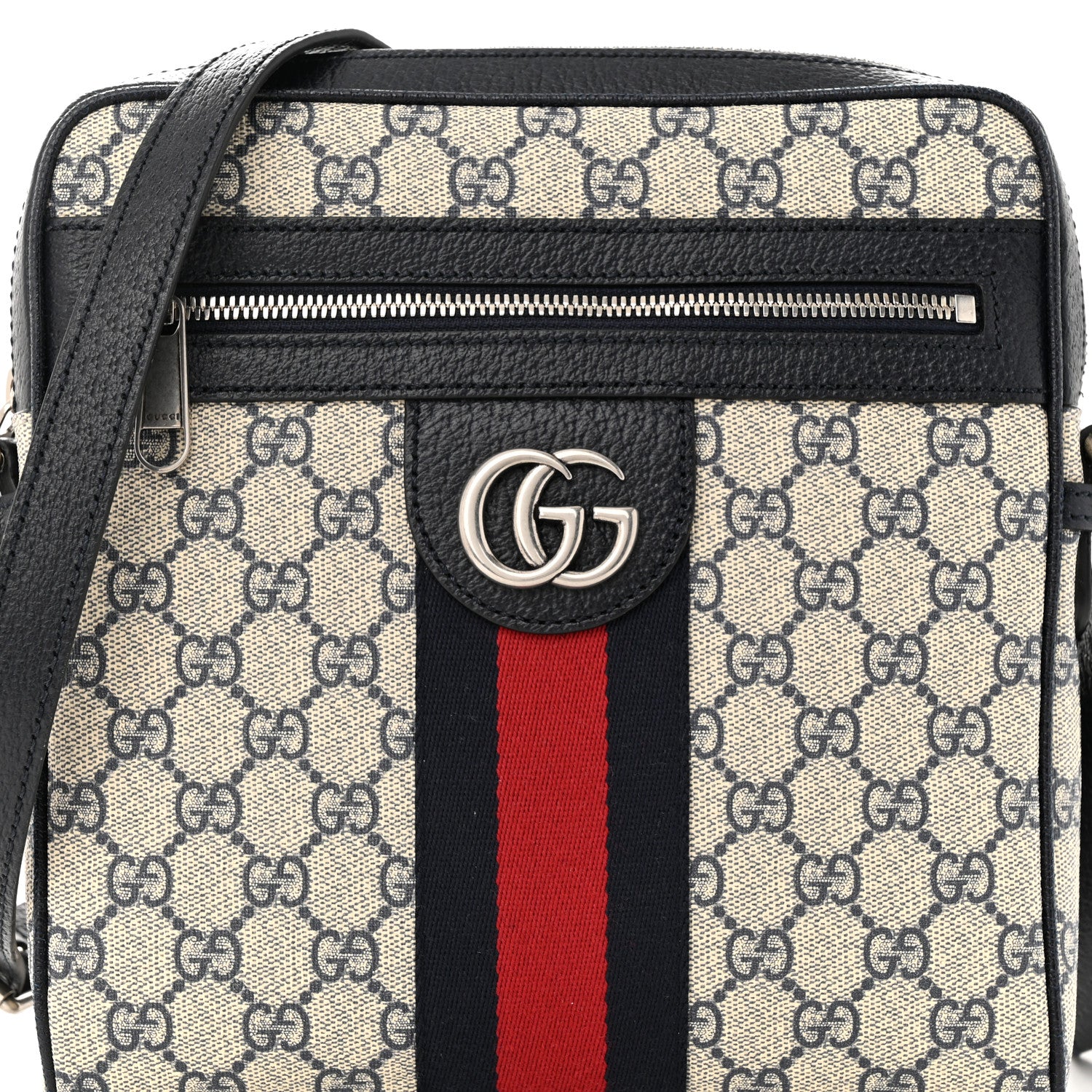 Gucci GG Supreme Monogram Textured Dollar Calfskin Web Small Ophidia Messenger Bag Beige Blue 8 of 11
