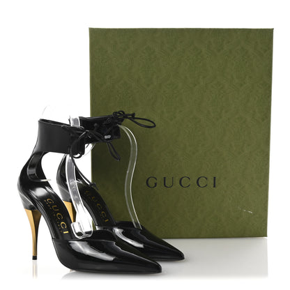 Gucci Vitello Vernice Soft Nappa Priscilla Ankle Cuff Pumps 37.5 Black 10 of 10