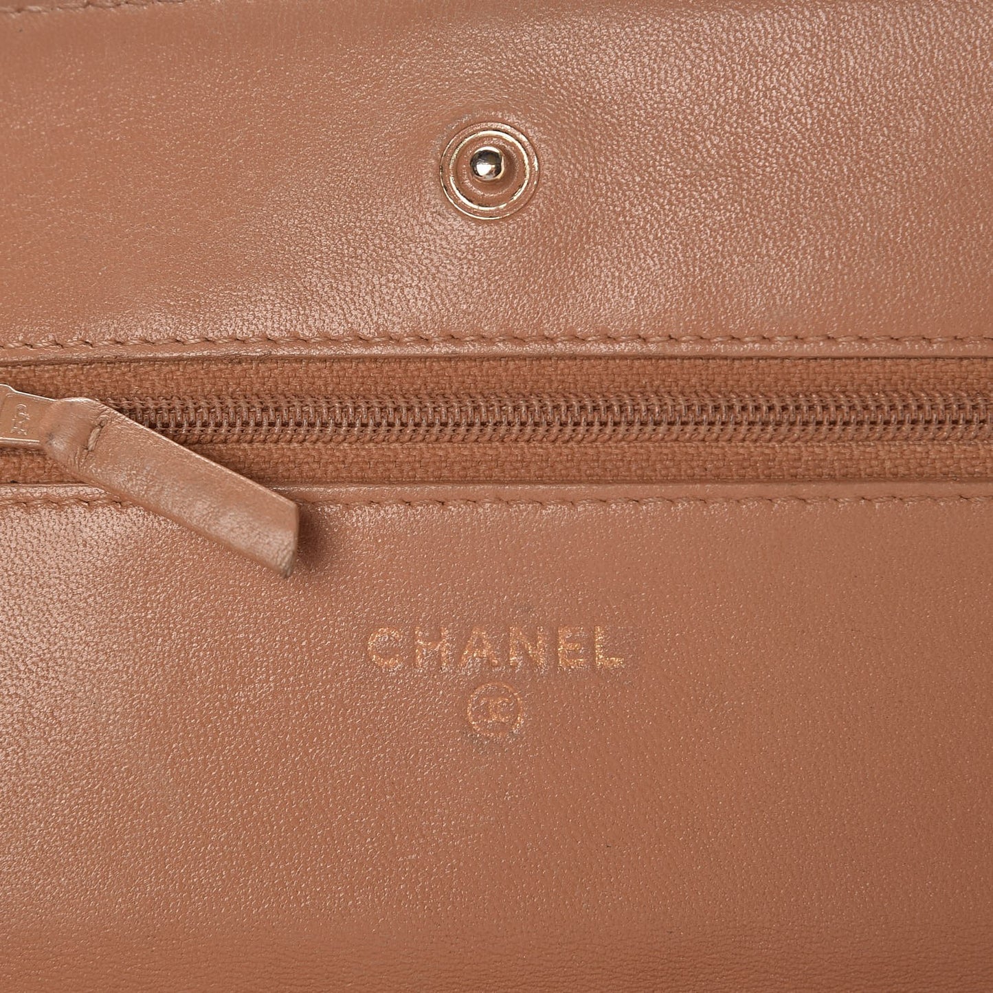 Lambskin Quilted Wallet on Chain WOC Dark Beige