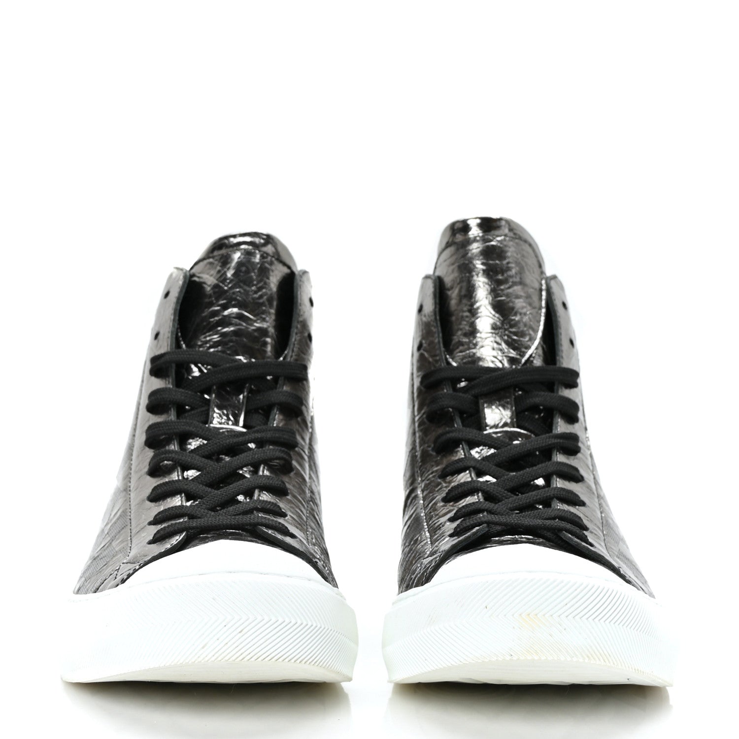 Louis Vuitton Metallic Patent Calfskin Embossed Damier Mens High Top Sneakers 7 Grey 4 of 8