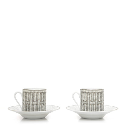 Hermes Porcelain Mosaique au 24 Coffee Cup and Saucer Set of 2 1 of 10