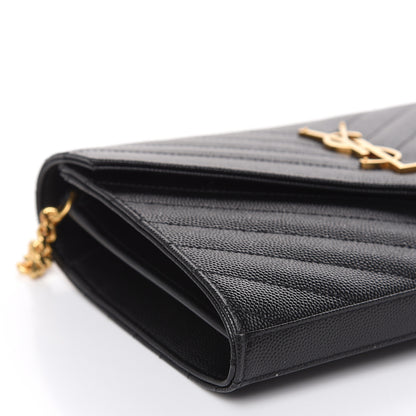 Saint Laurent Grain De Poudre Matelasse Chevron Monogram Chain Wallet Black 7 of 8