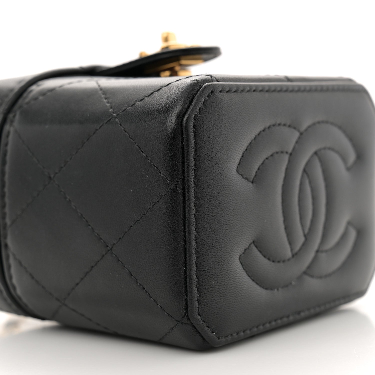 Chanel Lambskin Quilted Vanity Clutch With Chain Black 1665420