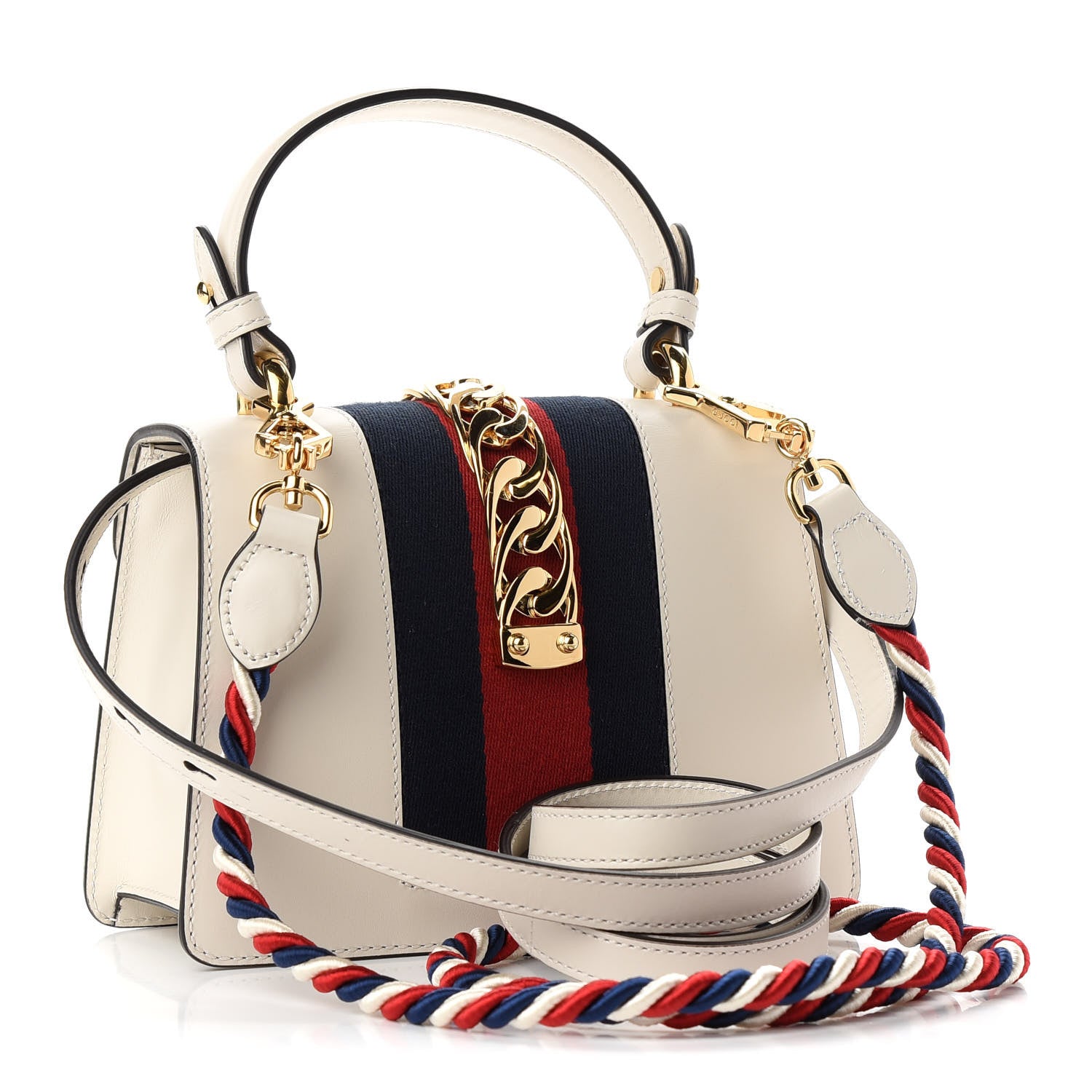Gucci Calfskin Embroidered Mini Sylvie Top Handle Bag White 3 of 9