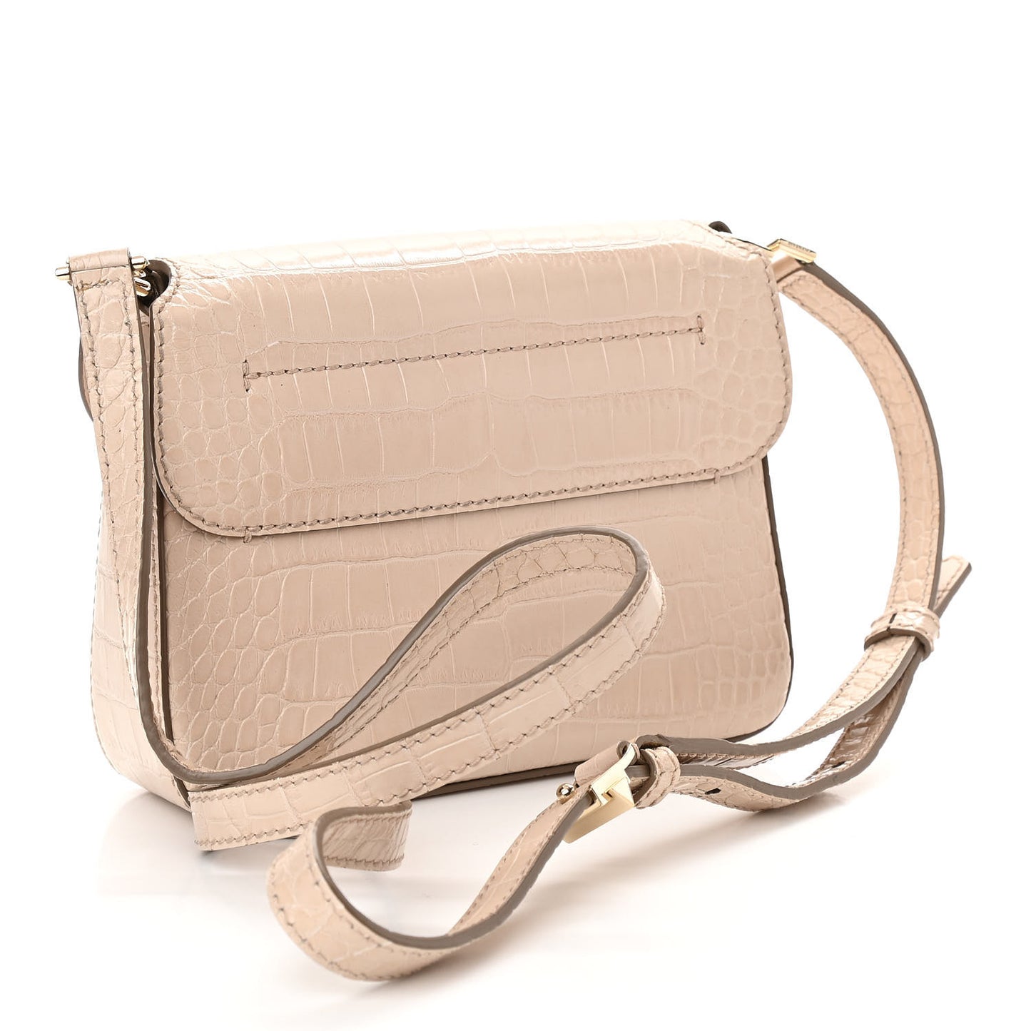 Calfskin Crocodile Embossed Mini Nobile Shoulder Bag Nude Pink