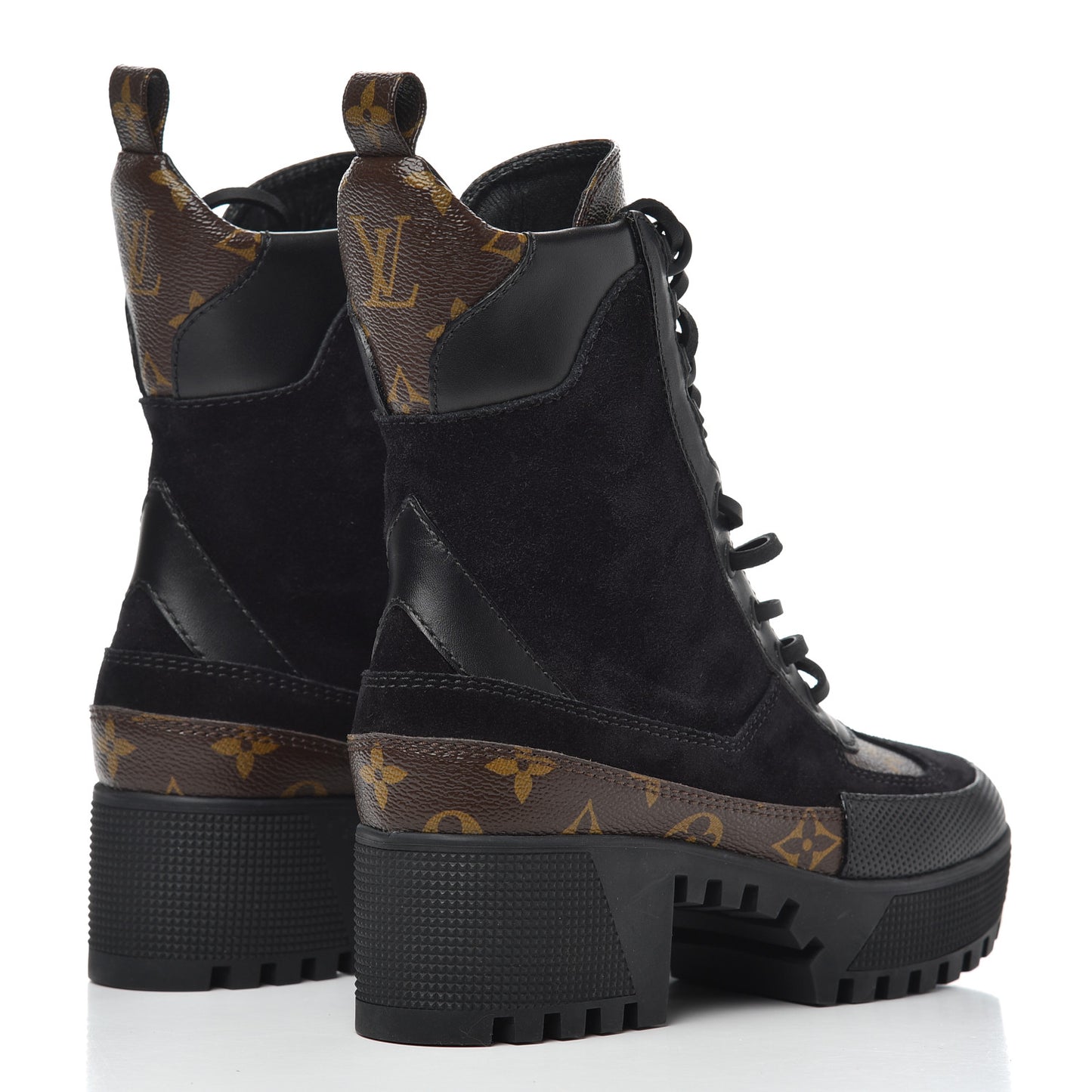 Suede Calfskin Monogram Laureate Platform Desert Boots 35 Black