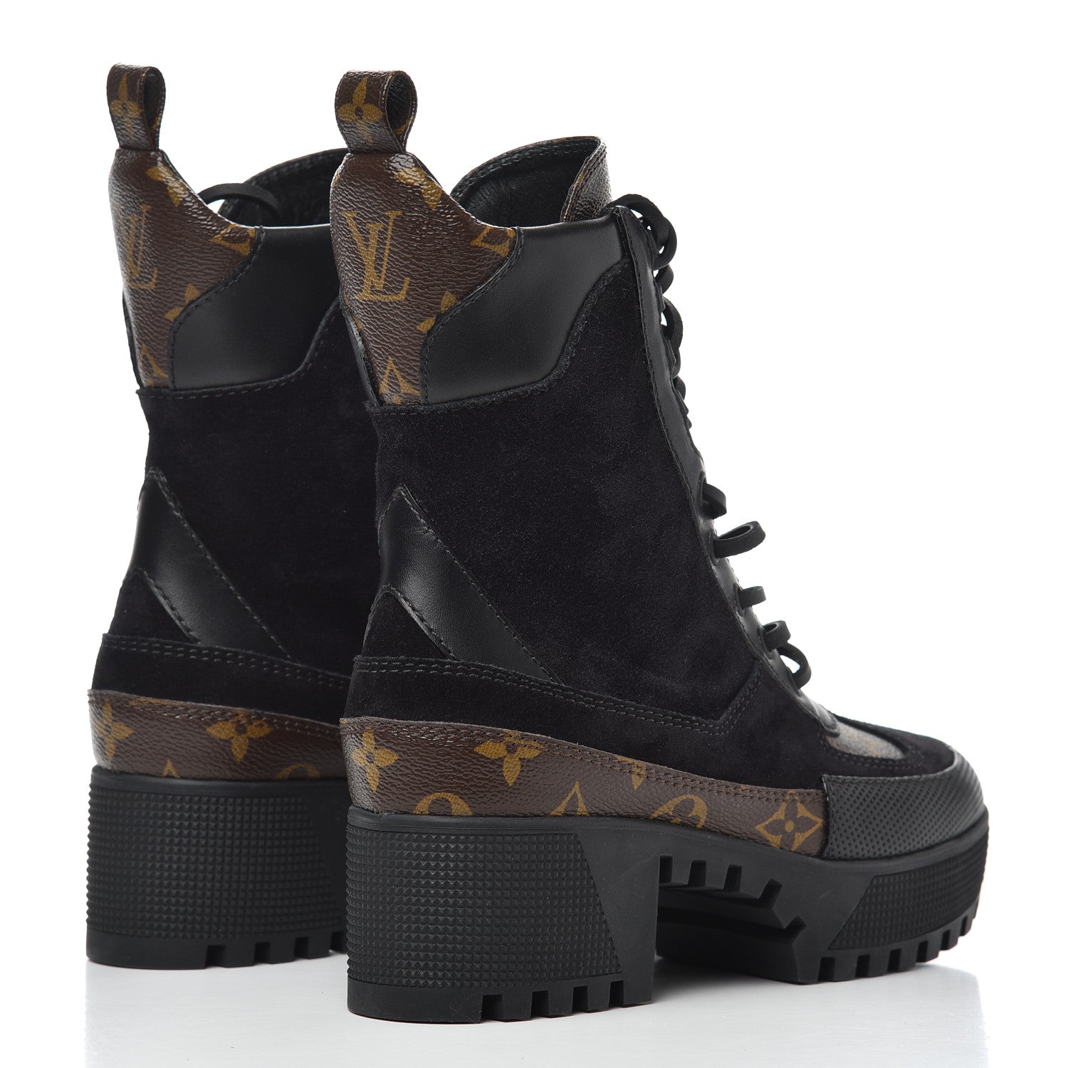 Louis Vuitton Suede Calfskin Monogram Laureate Platform Desert Boots 35 Black 4 of 11
