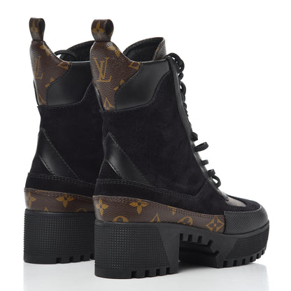 Louis Vuitton Suede Calfskin Monogram Laureate Platform Desert Boots 35 Black 4 of 11