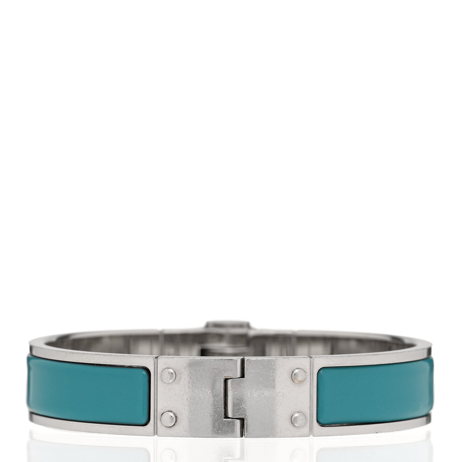 Hermes Enamel Charniere Uni Narrow Hinged Bracelet M Vert Bleuette 3 of 5