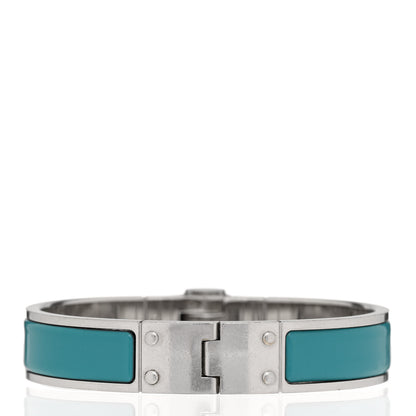 Hermes Enamel Charniere Uni Narrow Hinged Bracelet M Vert Bleuette 3 of 5