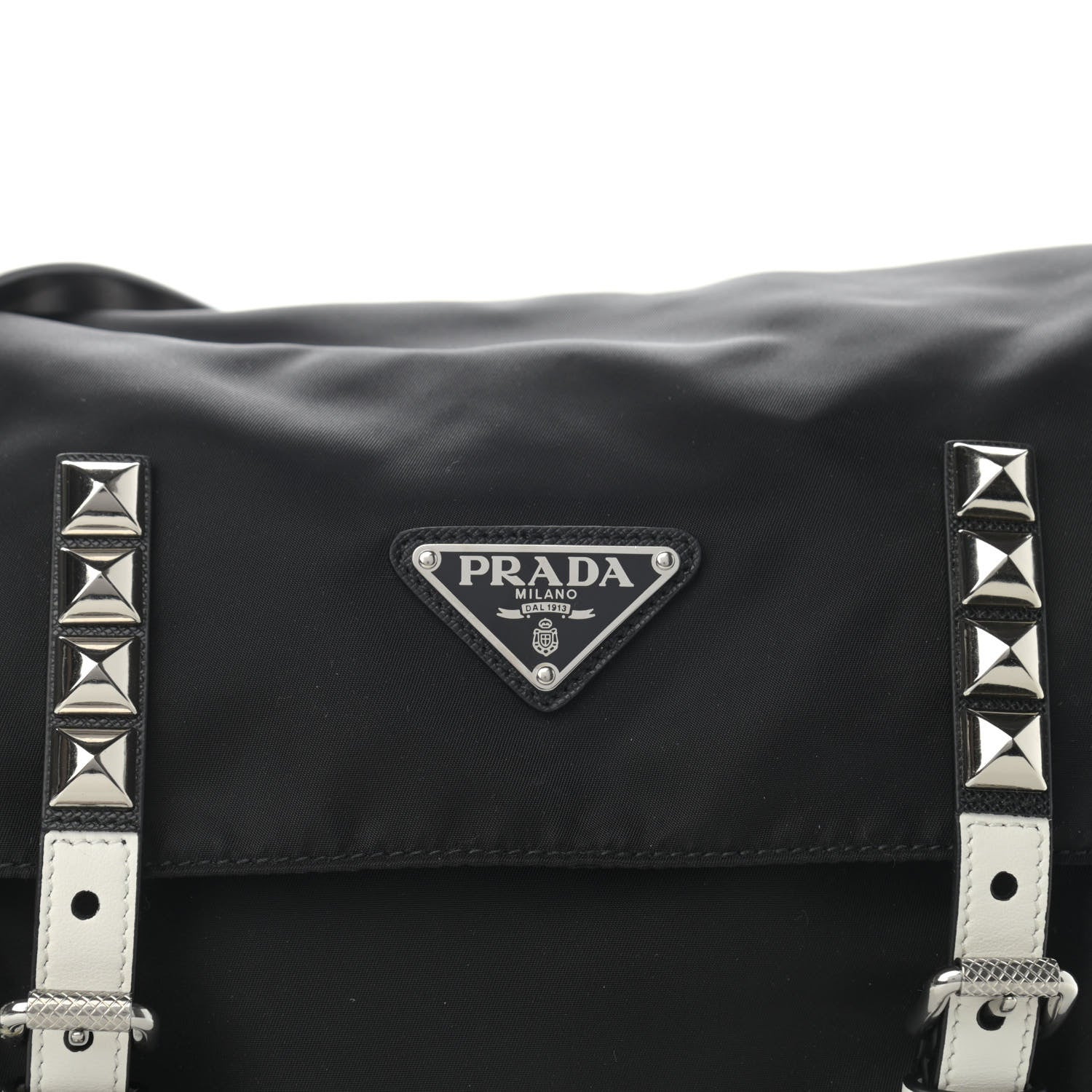 Prada Nylon New Vela Studded Messenger Black White 9 of 12
