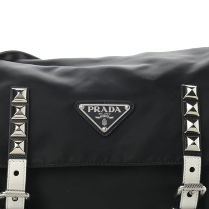 Prada Nylon New Vela Studded Messenger Black White 9 of 12