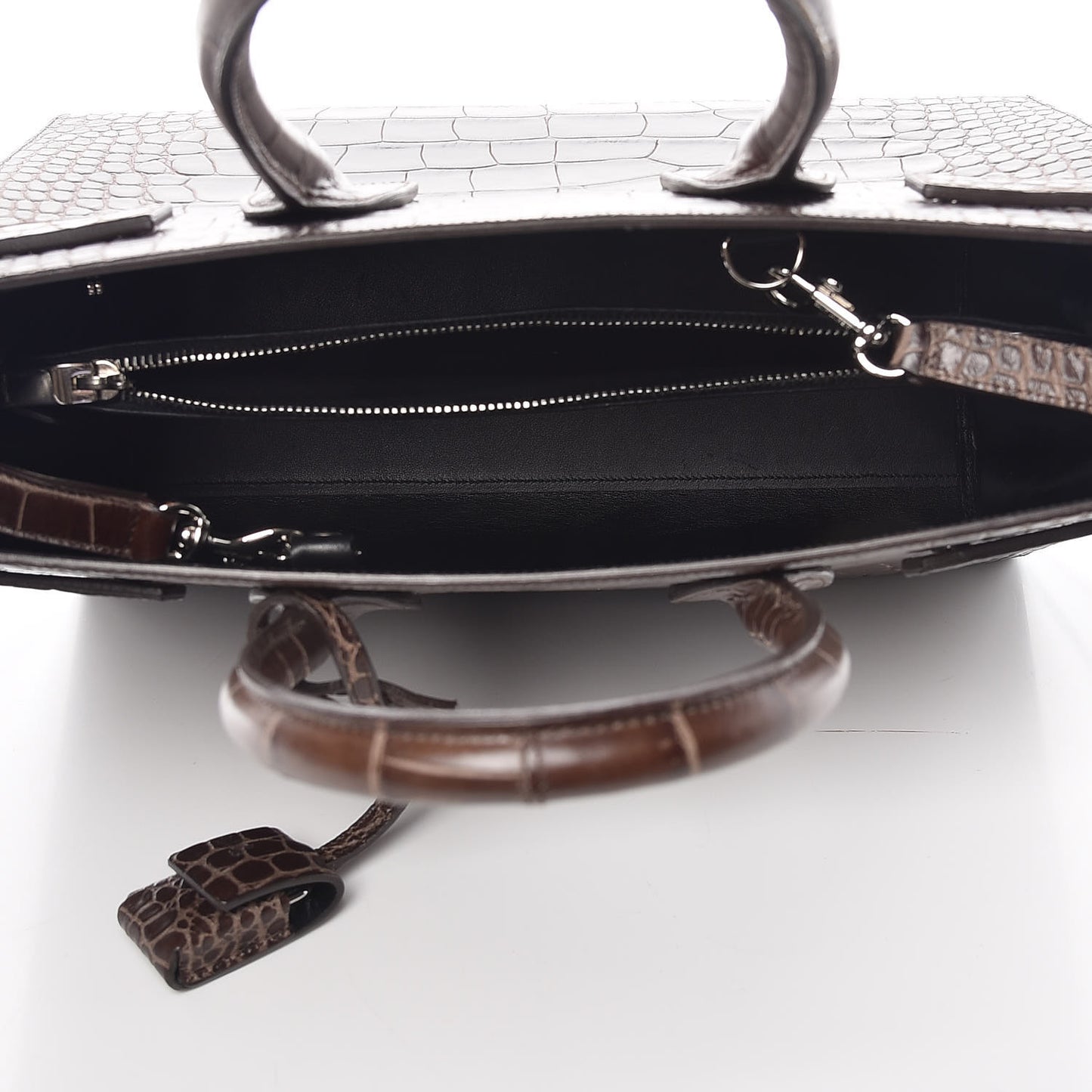 Calfskin Crocodile Embossed Small Sac de Jour Brown