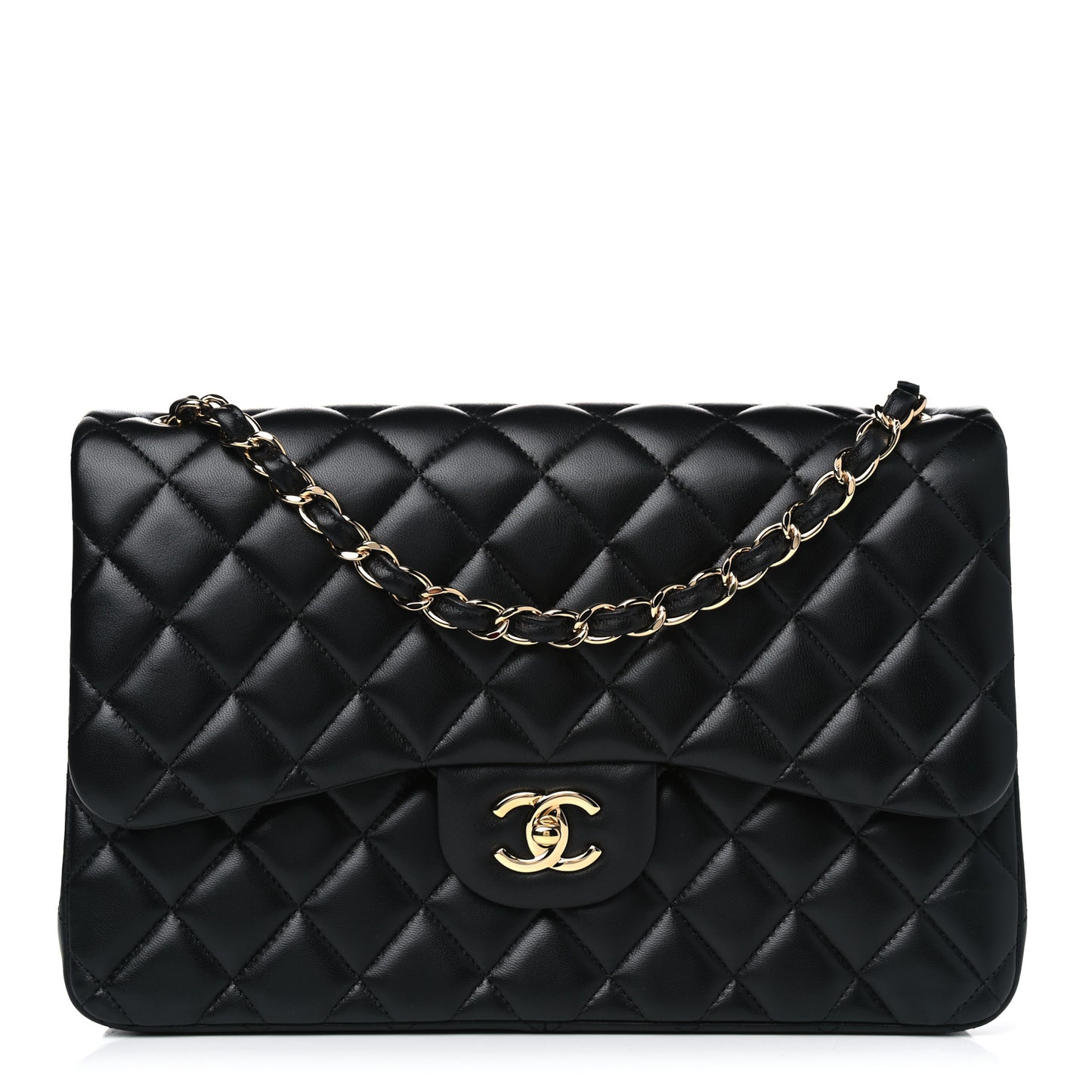 Lambskin Quilted Jumbo Double Flap Black