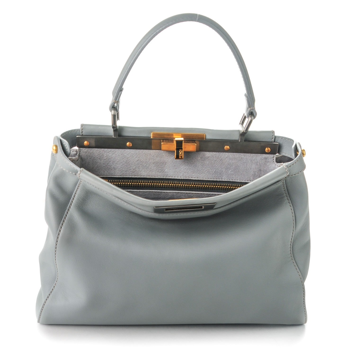 Fendi Vitello Suede Medium Peekaboo Iconic Satchel Grigio Chiaro 1 of 9