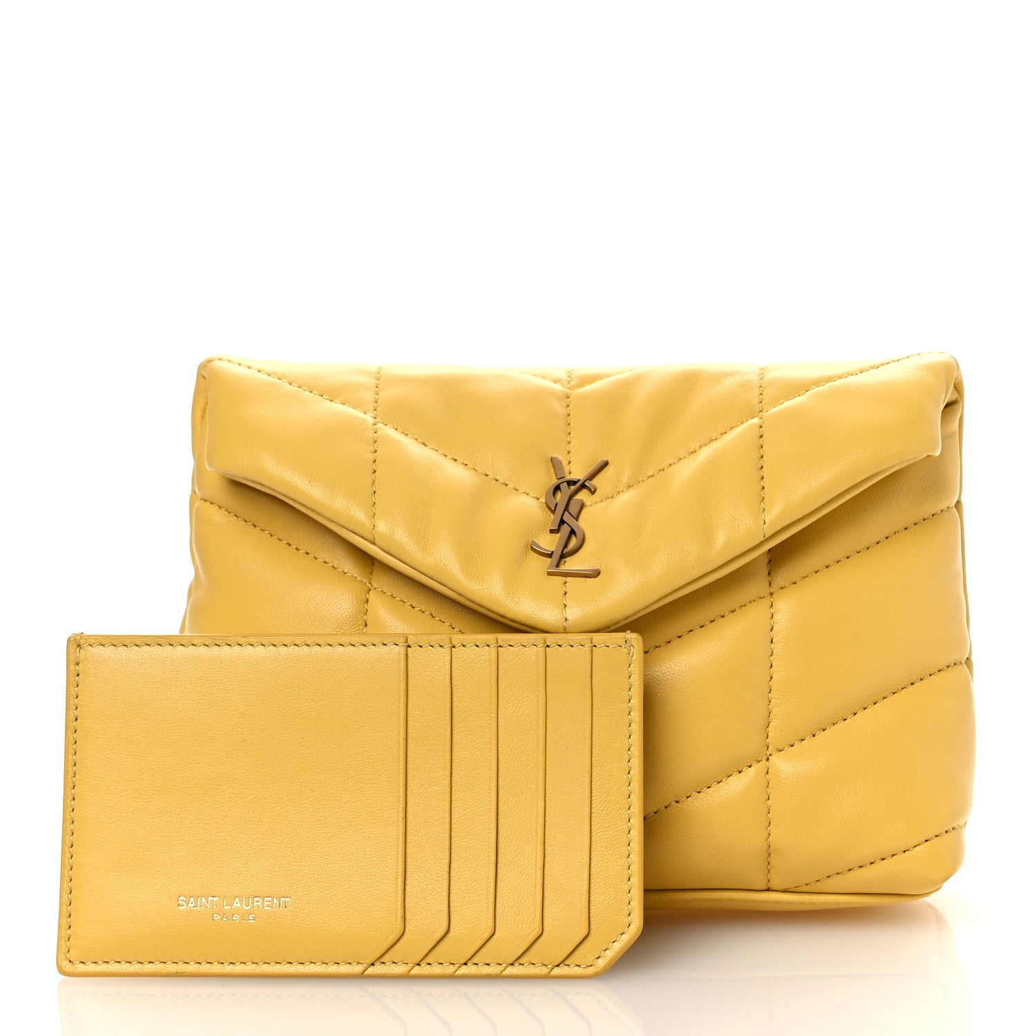 Saint Laurent Lambskin Monogram Loulou Puffer Pouch Clutch Sunflower 3 of 12