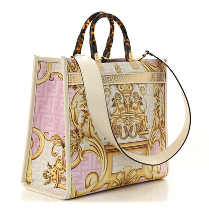 Fendi X VERSACE Calfskin Plexiglass Fendace FF Baroque Print Medium Fendi Sunshine Shopper Tote Gold Rosa White Ice Ciad 3 of 10