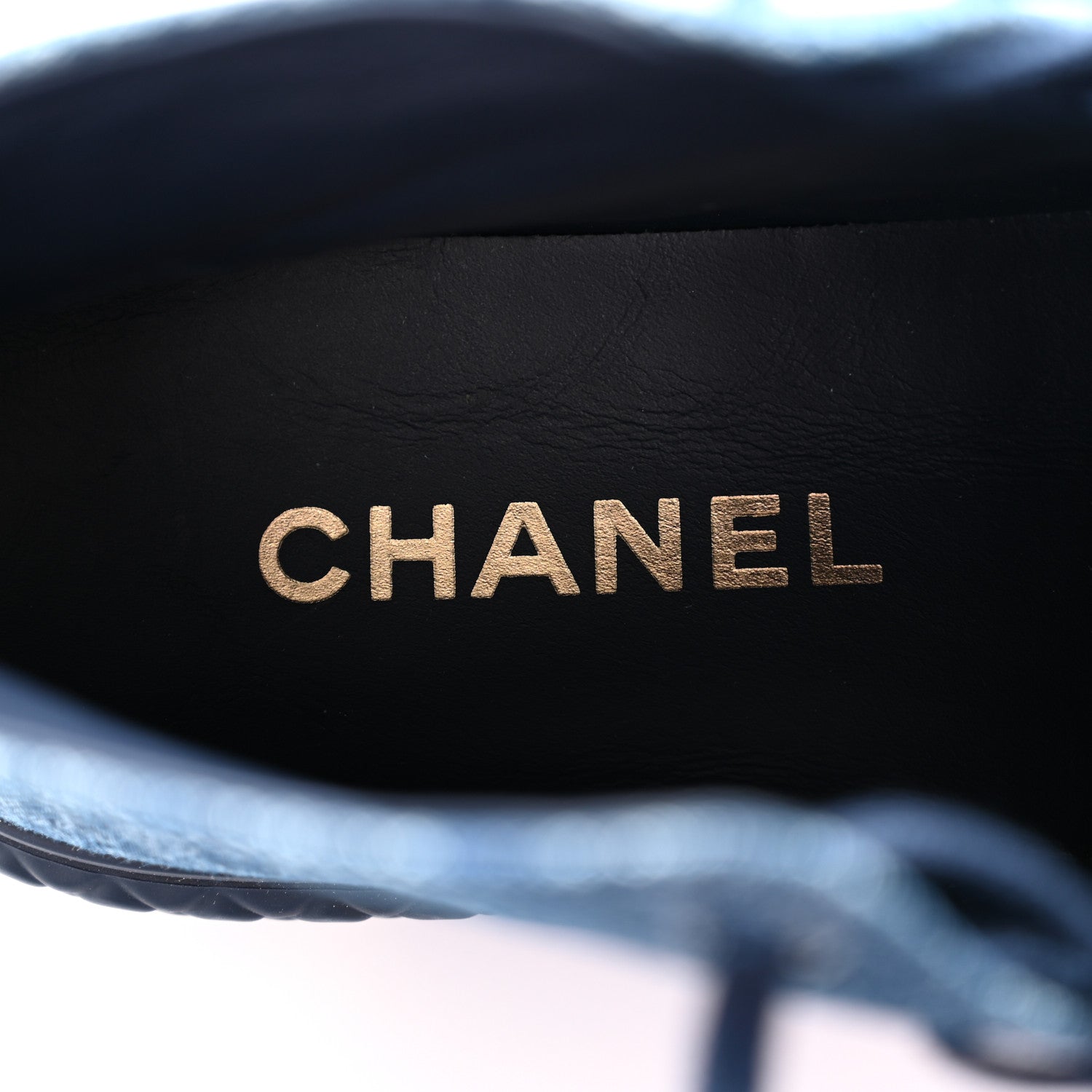 Chanel Printed Denim Quilted High Top Sneakers 40 Dark Blue 6 of 10