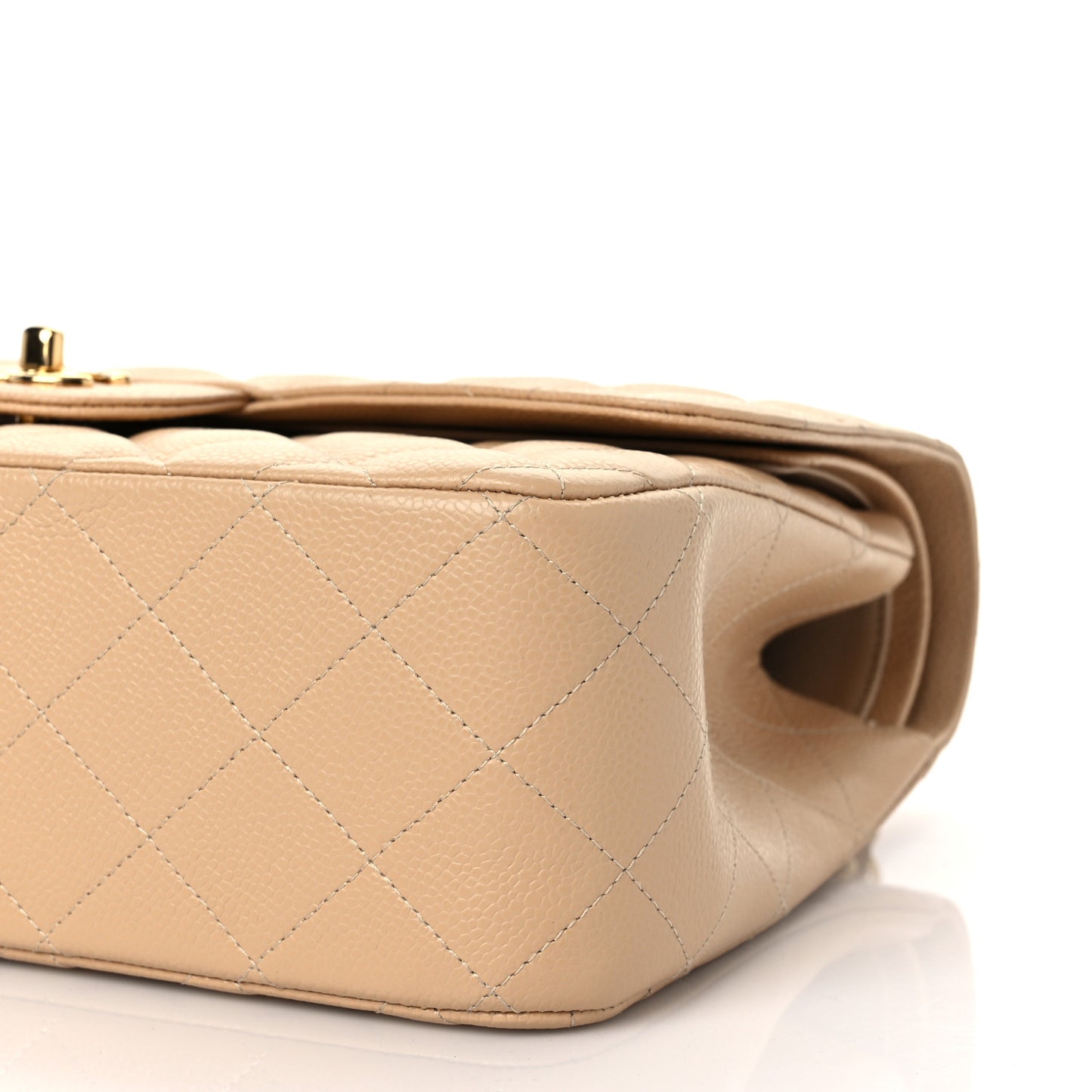 Caviar Quilted Jumbo Double Flap Beige Clair