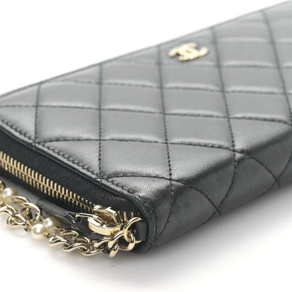 Chanel Lambskin Zip Around Large Gusset Wallet With Pearl Chain Black 7 of 11