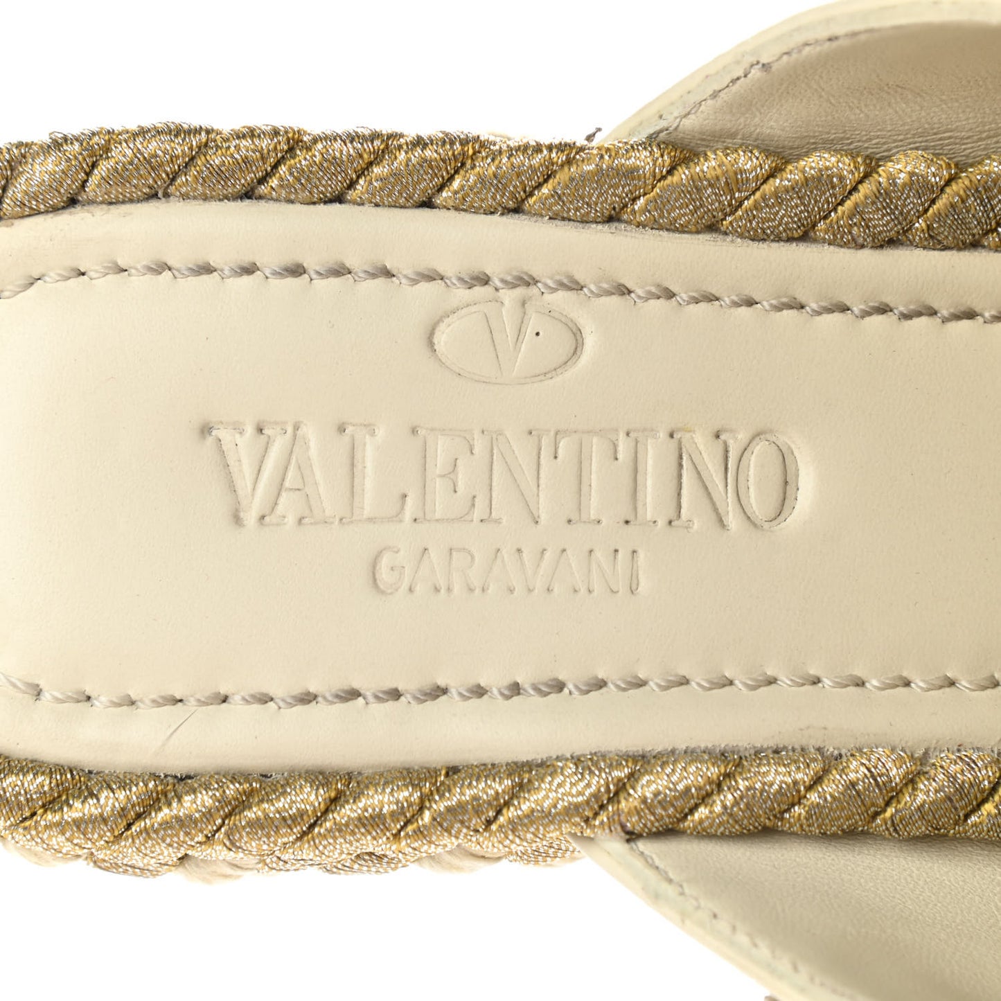 Calfskin Silk Rockstud Torchon Espadrille Wedge 25/115mm Slide Sandals 38 Light Ivory
