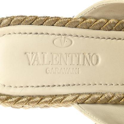 Valentino Garavani Calfskin Silk Rockstud Torchon Espadrille Wedge 25/115mm Slide Sandals 38 Light Ivory 7 of 9