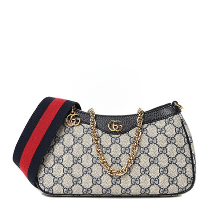 Gucci GG Supreme Monogram Textured Dollar Calfskin Web Small Ophidia GG Handbag Beige Blue 1 of 10
