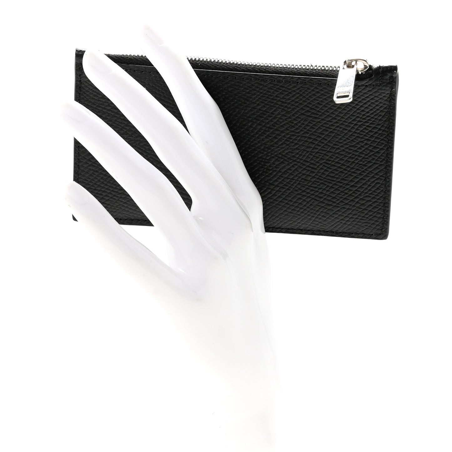 Grained Calfskin Zipped Card Holder Black