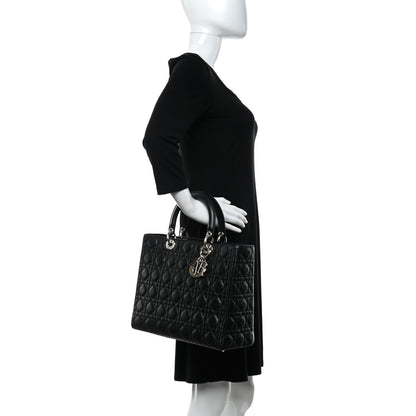 Christian Dior Lambskin Cannage Large Lady Dior Black 2 of 10