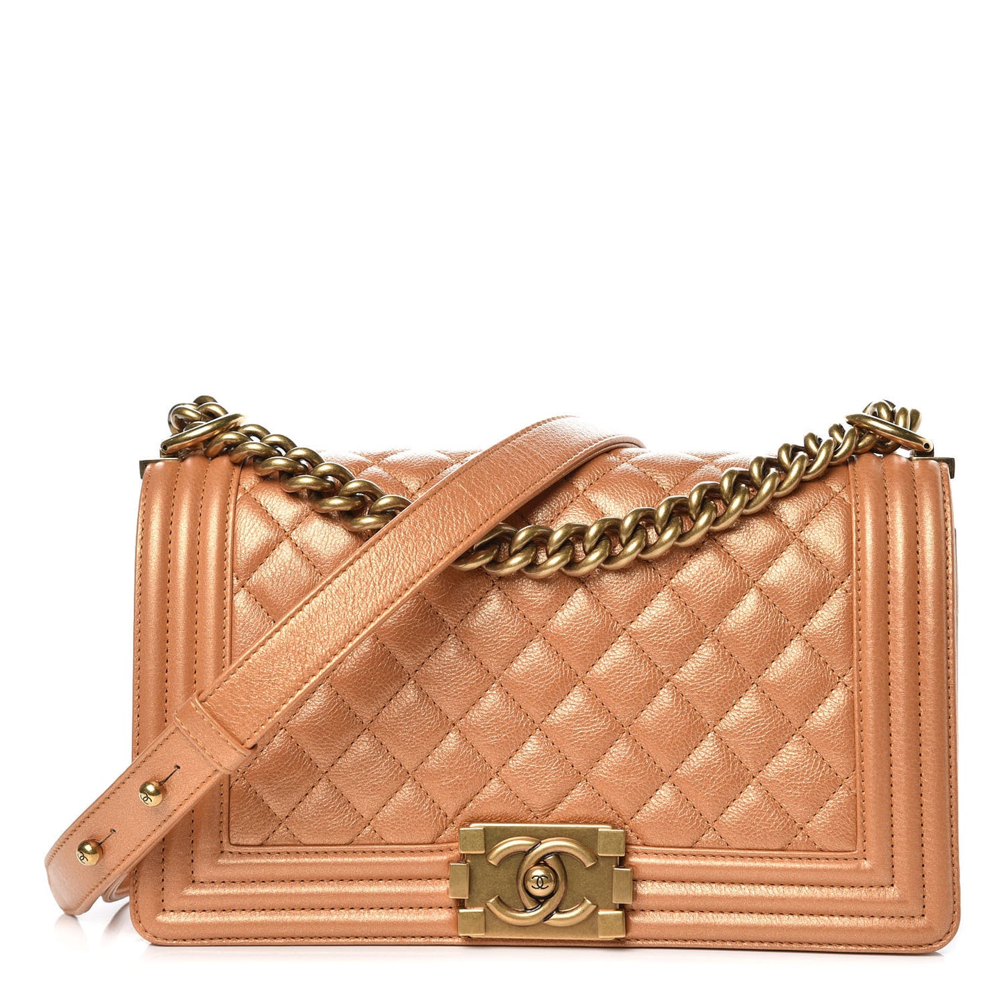Metallic Calfskin Quilted Medium Boy Flap Gold