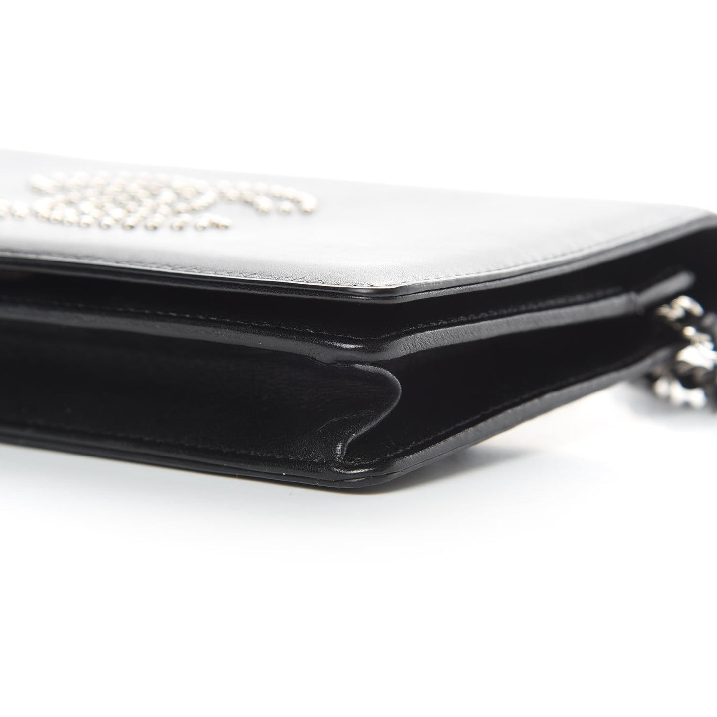 Lambskin Studded CC Wallet On Chain WOC Black