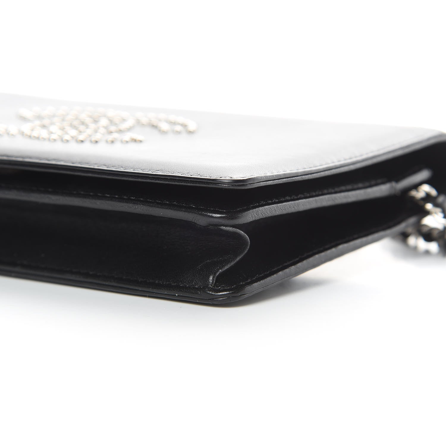 Chanel Lambskin Studded CC Wallet On Chain WOC Black 11 of 19