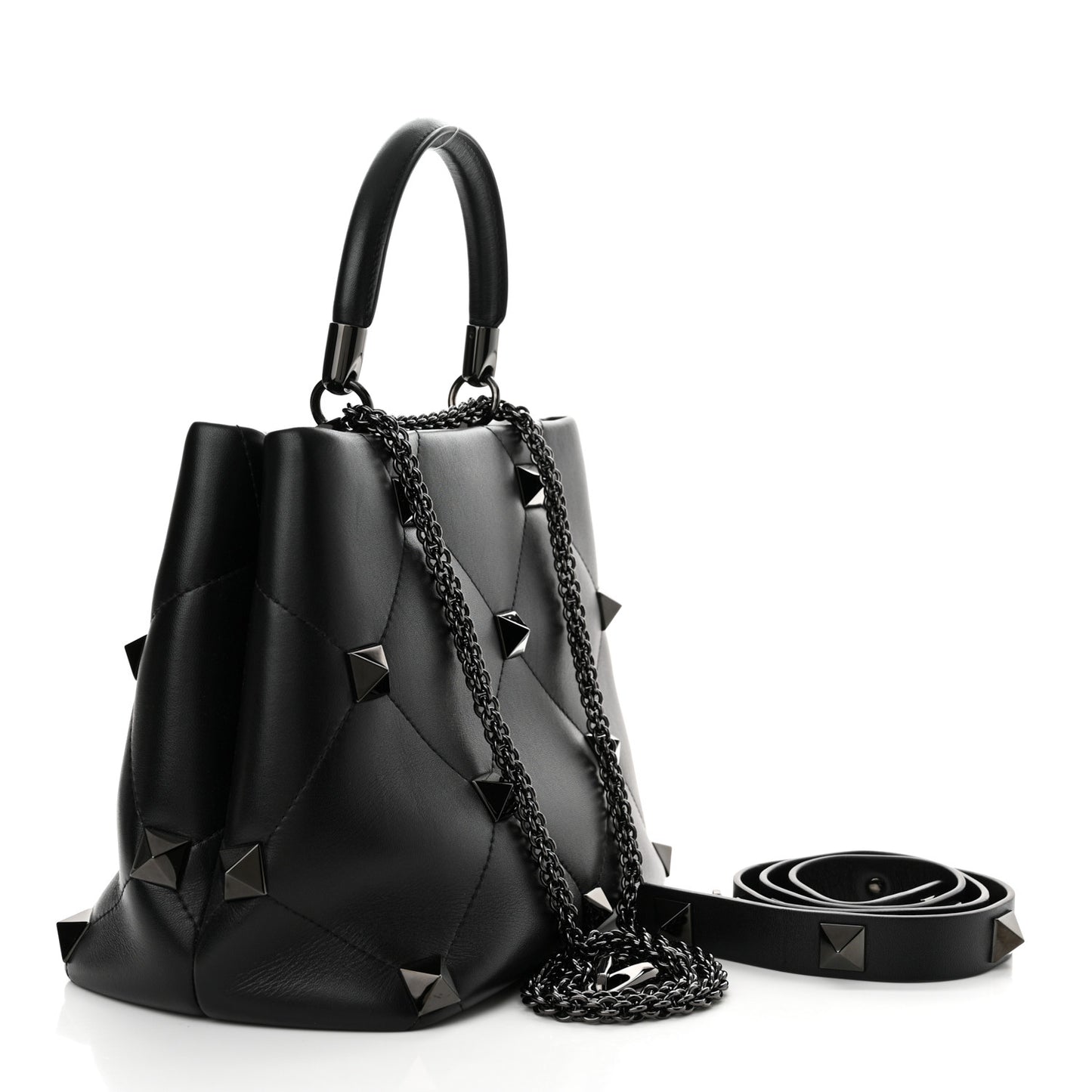 Nappa Monochrome Roman Stud The Handle Bag Black