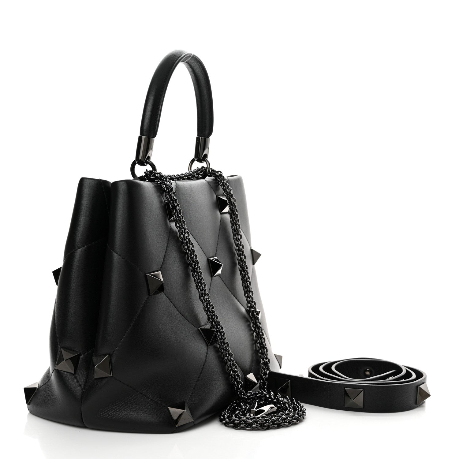 Valentino Garavani Nappa Monochrome Roman Stud The Handle Bag Black 3 of 12