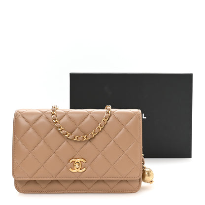Chanel Lambskin Quilted CC Pearl Crush Wallet on Chain WOC Beige 11 of 11
